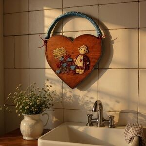 Heart-Shaped Wooden Wall Decor with Blue Accents
